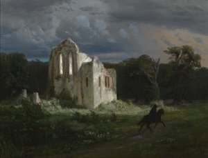 Bir harabe ile ay ışığı manzarası by Arnold Böcklin