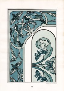 Kuşlar ve Güvelerle Art Nouveau Çerçeve Süsü (taş baskı) by Arnold Lyongrün
