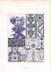 Mavi Tonlarda Peygamber Çiçeği Süsleme Çalışmaları (taş baskı) by Arnold Lyongrün
