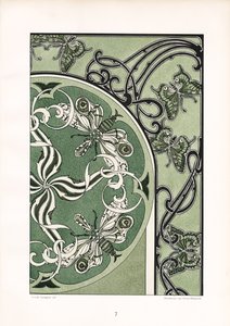 Yeşil Süs Kompozisyonunda Böcek Motifleri (taş baskı) by Arnold Lyongrün