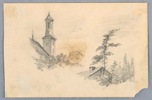 Kilise Kulesi ve Çatı Üstü Kroki by Arnold William Brunner