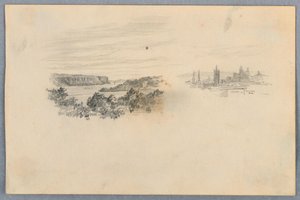 İki Görünüm, Manzara ve Şehir Silüeti by Arnold William Brunner