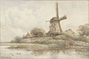 Şehir duvarı üzerinde yel değirmeni by Arnoldus Johannes Eymer