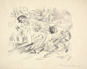 Bir Manzarada İki Kadın Figürü (kağıt üzerine kurşun kalem) by Arthur Bowen Davies