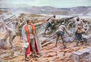 Avusturyalılara karşı eylemde olan Sırp topçusu (renkli taş) by Arthur C. (after) Michael