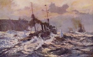 Avustralya donanmasının Sidney limanından ayrılan savaş gemileri (renkli taş) by Arthur C. Burgess