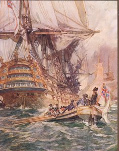 The Quarter-Gunner's Yarn, Henry Newbolt (1862-1938) tarafından 'Drake's Drum and Other Songs of the Sea'den bir çizim (renkli taş) by Arthur David McCormick