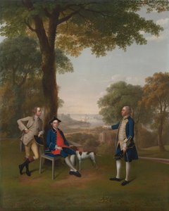 Arthur Holdsworth Thomas Taylor ve Kaptan Stancombe ile Dart Nehri kıyısında sohbet ediyor by Arthur Devis
