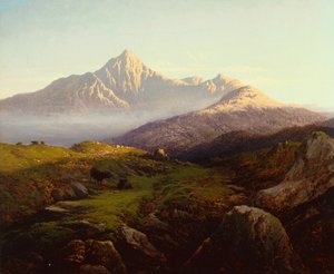 Dağlık Bir Manzarada Yayla Sığırları (tuval üzerine yağlı boya)