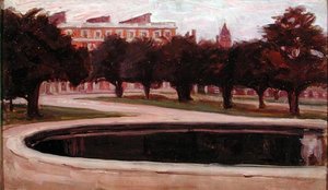 Hampton Court Sarayı (panelde yağlı boya) by Arthur Haythorne Studd