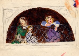 Bayan Leathart ve Çocukların Portresi için Eskiz (kağıt üzerine suluboya ve gövde rengi) by Arthur Hughes