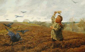 Karga Korkutucu; "Güvercinler ve Kargalar, Parmaklarınıza İyi Bakın", 1884 by Arthur Hughes