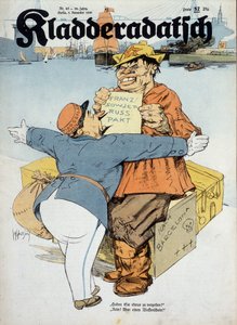 Fransız-Sovyet anlaşmaları üzerine Almanca karikatür (Fransız gümrük memuru ve Rus denizci:" Beyan edecek bir şeyiniz var mı Hayır, yok! Sadece silahlar!" (İspanya Savaşı bağlamında), "Kladderadatsch" 8/11/1936, çizen Arthur Johnson (1874-1954). by Arthur Johnson