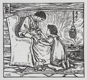 Hans Christian Andersen: Somun üzerinde yürüyen Kız (litho) by Arthur Joseph Gaskin