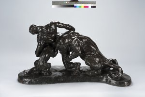 Lioness Cub ile Savaşta Kilitlenen Adam (bronz) by Arthur Putnam