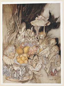 PERDE III: Sahne III, satır 19 Birkaç garip Şekil girin, bir ziyafet düzenleyin ... Kral'ı yemek yemeye davet edin vb. by Arthur Rackham