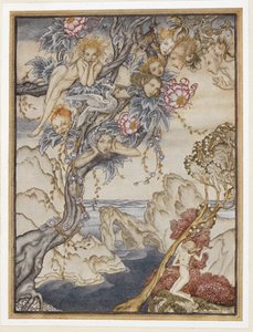 PERDE III: Sahne II, satır 144 Ada, zevk veren ve incitmeyen gürültüler, sesler ve tatlı havalarla dolu. by Arthur Rackham