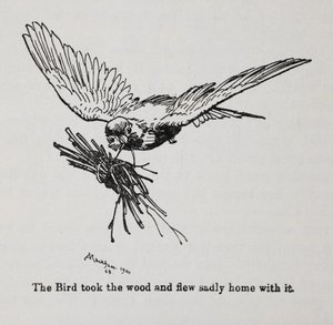 Bir demet dal taşıyan bir kuş. by Arthur Rackham