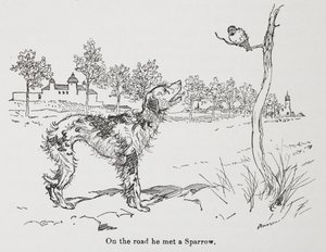 Bir köpek ve bir serçe. by Arthur Rackham