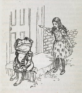 Alice ve uşak gibi giyinmiş bir kurbağa by Arthur Rackham