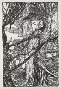 Güvercinle konuşan bir yılan olarak Alice by Arthur Rackham