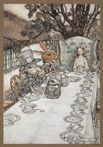 Alice, Mart Tavşanı, Fındık Faresi ve Çılgın Şapkacı ile Çılgın Şapkacının Çay Partisinde by Arthur Rackham
