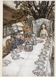 Alice “aptallarda”””” (Şapkacı ve Mars Lievre) - “” Alice Harikalar Diyarında””” da, Lewis Carroll, hasta. Arthur Rackham (1867-1939) tarafından by Arthur Rackham
