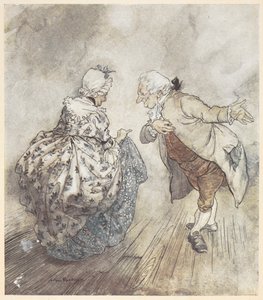 Dans etmek üzere resmi kıyafetli yaşlı bir çift by Arthur Rackham