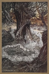 Gel, şimdi bir yuvarlak'. Bir Yaz Gecesi Rüyası'ndan bir sahne. by Arthur Rackham