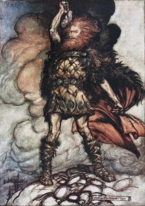 Lordunuz Donner, ev sahiplerini çağırıyor! Richard W tarafından Rhinegold ve Valkyrie için İllüstrasyon by Arthur Rackham