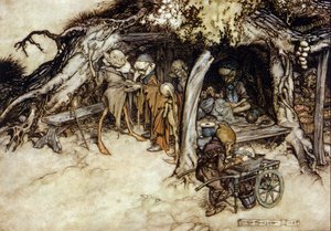Elfler ceket yapar, William SHAKESPEARE tarafından yazılan The Dream of a Summer Night için Arthur RACKHAM (1867-1939) çizimi by Arthur Rackham