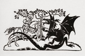 George ve Ejderha. FA Steel tarafından Arthur Rackham'ın çizimleriyle yeniden anlatılan English Fairy Tales kitabından, 1927'de yayınlandı. by Arthur Rackham