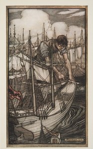 Gulliver Düşmanın Filosunu Ele Geçiriyor, Jonathan Swift (1667 - 1745), pub. 1909 by Arthur Rackham