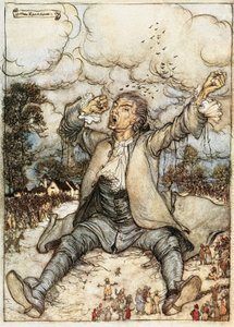Gulliver Lilliput'ta uyanıyor, Jonathan Swift'in Gulliver'in Seyahatlerinden İllüstrasyon, Arthur Rackham by Arthur Rackham