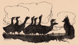 Grimm's Fairy Tale, The Fox and the Geese'den Arthur Rackham'ın illüstrasyonu. by Arthur Rackham