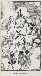 Bir Yaz Gecesi Rüyası'ndan periler ve eşek kafalı bir adamla ilgili illüstrasyon. by Arthur Rackham