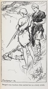 Cymbeline'den Imogen ve kardeşlerinin çizimi. by Arthur Rackham