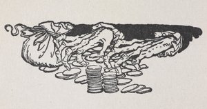 Scrooge'un para sayan ellerini gösteren resim by Arthur Rackham