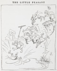 Küçük Köylüler'de bir uçurumdan gölete atlayan adamların çizimi. by Arthur Rackham