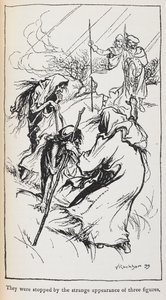 Üç cadı, Macbeth ve Banquo'nun çizimi. by Arthur Rackham