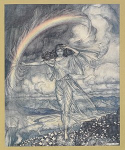 Iris orada, nemli yay ile'. by Arthur Rackham