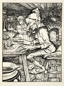 Yat!, diye kükredi dev ve sonra tavuk hemen The Arthur Rackham Fairy Book, pub