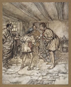 Ben de aslan oynayayım' dedi. Quince'nin Evi. Bir Yaz Gecesi Rüyası'ndan bir sahne. by Arthur Rackham