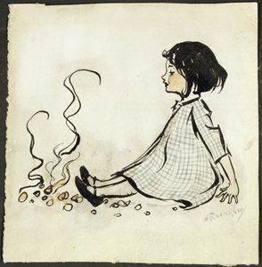 Little Polly Flinders (kalem ve mürekkep & kağıt üzerinde wc) by Arthur Rackham