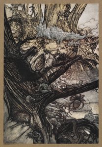 Asla zarar verme, büyü yapma, büyü yapma, sevgili hanımefendi yakına gel'. Bir Yaz Gecesi Rüyası'ndan bir sahne. by Arthur Rackham