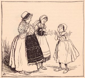 Oradaki o sıkışmış şeyin neden yemek yemediğini şimdi anlıyorum. Grimm'in Peri Masalları Tek Göz, İki Göz ve Üç Göz'den Arthur Rackham'ın çizimi. by Arthur Rackham
