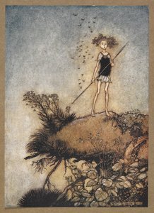 Bir uzak duran nöbetçi '. Oberon. Bir Yaz Gecesi Rüyası'ndan bir sahne. by Arthur Rackham