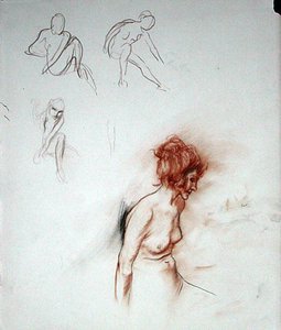 Seated Nude (kağıt üzerine kalem, mürekkep, iyimser ve siyah tebeşir)