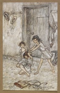 Okula gittiğinde bir cadalozdu'. Bir Yaz Gecesi Rüyası'ndan bir sahne. by Arthur Rackham
