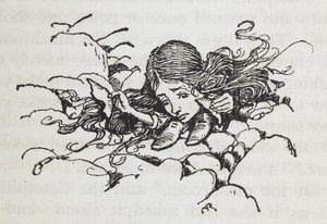 Tırtıl mantarından biraz yedikten sonra küçülen Alice by Arthur Rackham